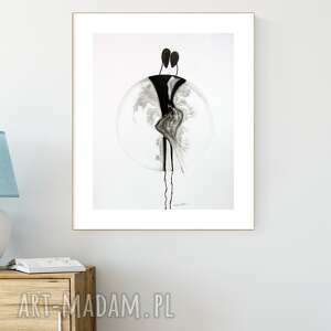 grafika 40x50 cm wykonana ręcznie, abstrakcja, styl skandynawski, grafika czarno-biała