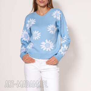 handmade swetry sweter w kwiatki - swe302 błękitny mkm