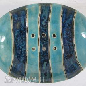 handmade ceramika turkusowo granatowa mydelniczka