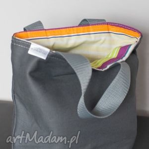 lunch bag by wkml - szary kolorowe paski, torebka, śniadanie kanapki