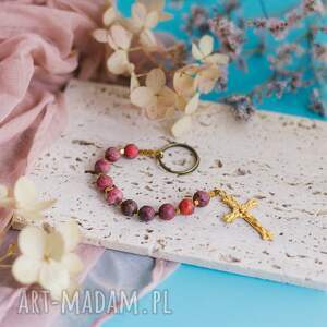 brelok dziesiątka różańca turkus amerykański, hematyt, bierzmowanie