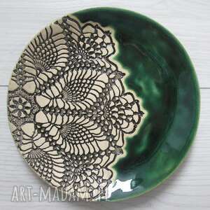 ceramika ana zielony talerzyk z koronką, podstawka, ceramiczna, appetizer