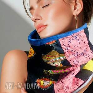 komin uszyty z różnych tkanin rozmiar uniwersalny, wciągany przez głowę bardzo