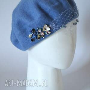 handmade czapki beret błękitny