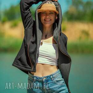 bluza asymetryczna krótka z dużym kapturem, czarna