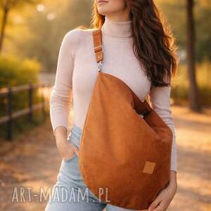 na ramię zamszowy worek hobo brązowy pojemna torba, zamszowa torebka, damska