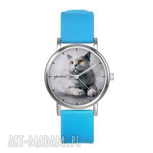 zegarki zegarek mały - kot brytyjski silikonowy, niebieski, grafika autorska