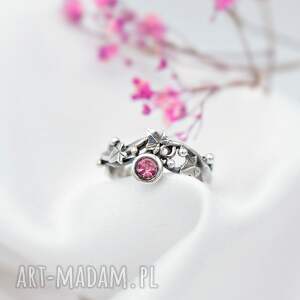 Pierścionek z Bluszczem i Różowym Turmalinem r. 13
