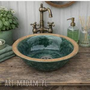 ręcznie wykonana zielona umywalka ceramiczna w stylu farmhouse