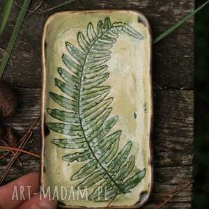 ceramika talerzyk paproć na biżuterię, podstawek, las