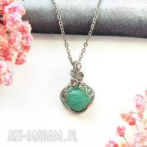 naszyjnik amazonit stal chirurgiczna wisiorek handmade wirewrapping biżuteria