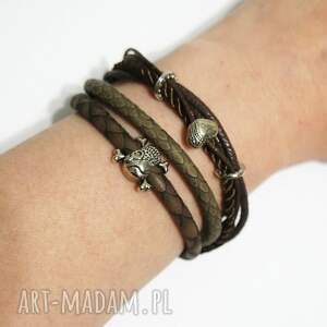 bransoletka - czaszka, pirat brązowa, rzemienie niej, prezent