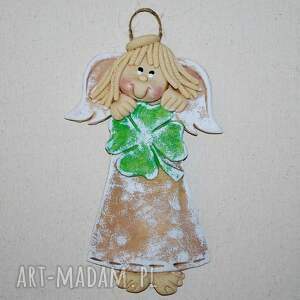 handmade dekoracje podaruję szczęście - aniołek z koniczynką