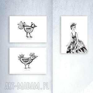 3 plakaty A4, zestaw biało-czarnych grafik, ładne obrazki w skandynawskim stylu