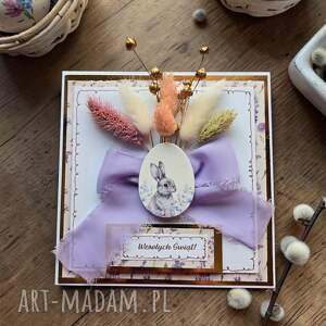 na suszone kwiaty fiolet, kartka na wielkanoc