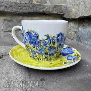 Prezent Porcelanowa filiżanka ręcznie malowana Niebieskie kwiaty