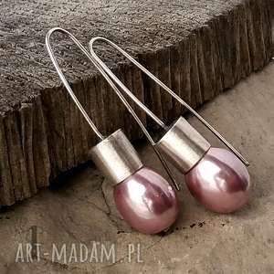 powder pink srebrne kolczyki z perłą majorka, róż, minimalistyczne