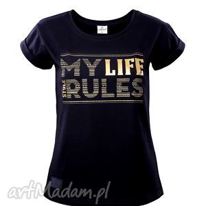 t-shirt my life rozmiar s, koszulka nadruk, bawełna farbotka elegancka