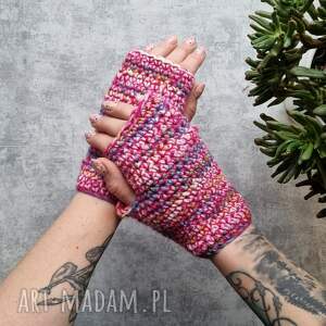hand-made rękawiczki mitenki różowe rękawiczki kolorowe