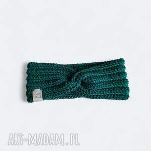 szydełkowa opaska na głowę butelkowa zieleń