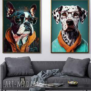 2 plakaty 50x70 cm - portrety hipsterskich kotów harley i pepper pies, psy