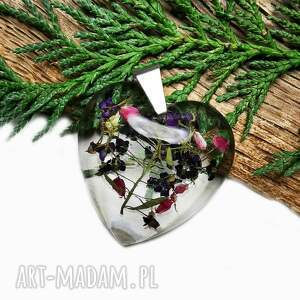 wisiorek - serduszko z leśnymi kwiatami z1569, prezent serce, naszyjnik