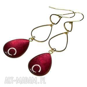 złocone kolczyki z bordowymi kroplami vittoria e56/40, bordowe krople