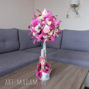 drzewko wielkanocne z kurczakami i zającem dekoracja na wielkanoc stroik