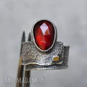 granat, pierścionek z granatem srebro i złoto, regulowany