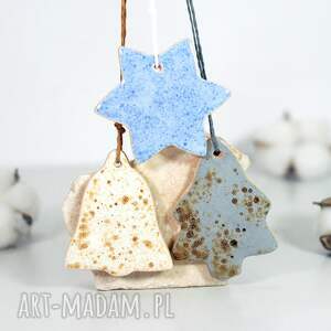 zestaw ceramicznych ozdób choinkowych, bombki ceramiczne prezent