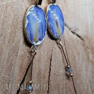 kolczyki z kwiatem irysu, resin, żywica suszone kwiatuszki