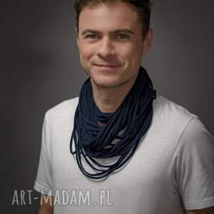 naszyjnik dzianinowy - ciemny granat, oryginalny, szal, szalik apaszka