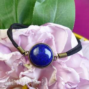 Bransoletka na rzemyku - kamień lapis lazuli - antyczny brąz 105, retro, z kamieniem