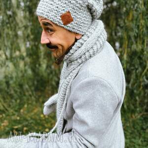 Męska czapka MERINO Neverland “Wybielony szary” podszewka JEDWAB