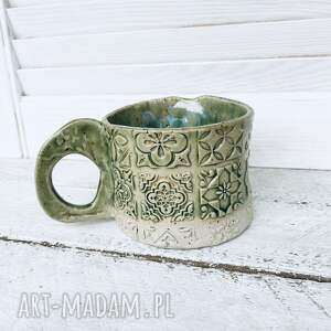 handmade ceramika zielony kubek z motywem portugalskim