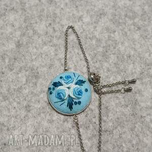 ręcznie haftowana bransoletka niebieska stal szlachetna filcu, stylowo