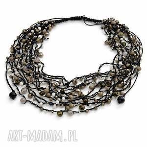 Czarny Sznurek Szare Korale Makrama, naszyjnik - koralików