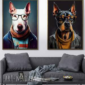 2 plakaty 50x70 cm - portrety hipsterskich psów max i shadow, pies, psy