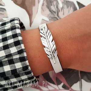 bransoletka skórzana magnetoos uno feather white rzemień, magnetyczne, cyna