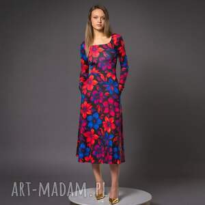 sukienka z dekoltem karo - karla flower power, efektowna oryginalna, wygodna