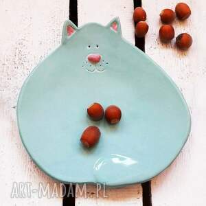 Miętowy talerzyk deserowy kot - Rękodzieło na prezent - Lamabo