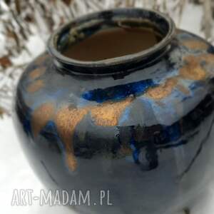 Miedziano - kobaltowy na kwiaty, wazon, prezent, ceramika