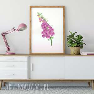 foxglove, plakat A3, reprodukcja kwiaty, dekoracja ścian, obraz akwarela