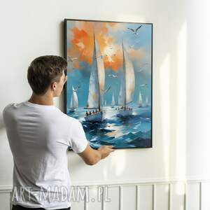 Plakat Żaglówki - format 50x70 cm niebieski woda morze żagle