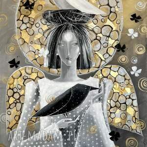 kontrasty codzienności oryginał anioł, kruk, ptaki akrylpainting