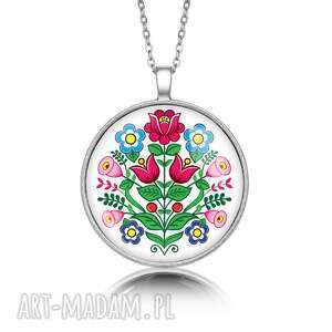 medalion okrągły z grafiką zalipie, kwiaty, kolorowe, radosny, prezent
