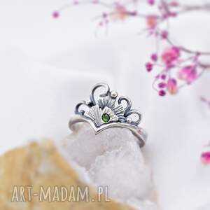 Srebrny z Listkami Miłorzębu, pierścionek ginko