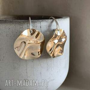 kolczyki koła złote - krzywe zwierciadło mosiądzu, pozłacany mosiądz