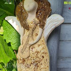 anioł ceramiczny ze skrzypcami ozdoba, prezent, rekodzieło ozdoba do domu
