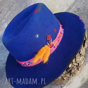 hand-made kapelusze niebieska fedora